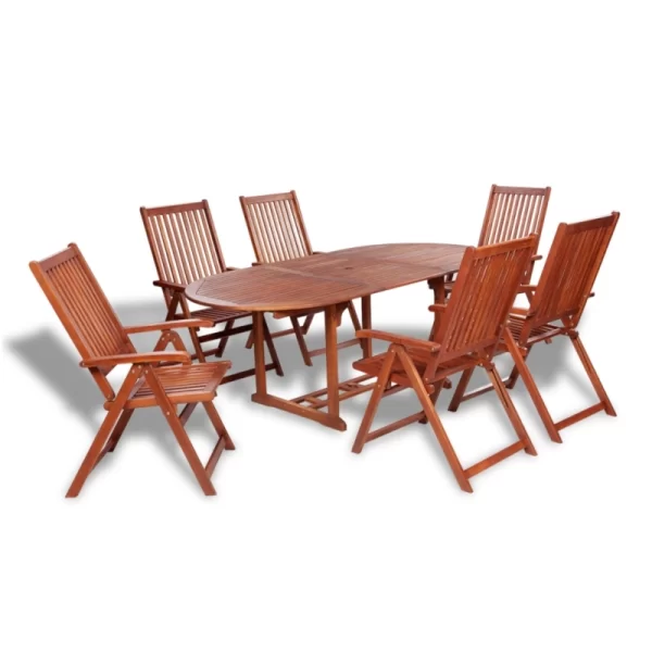 0023170 outdoor wooden dining set 6 adjustable chairs 1 extension table